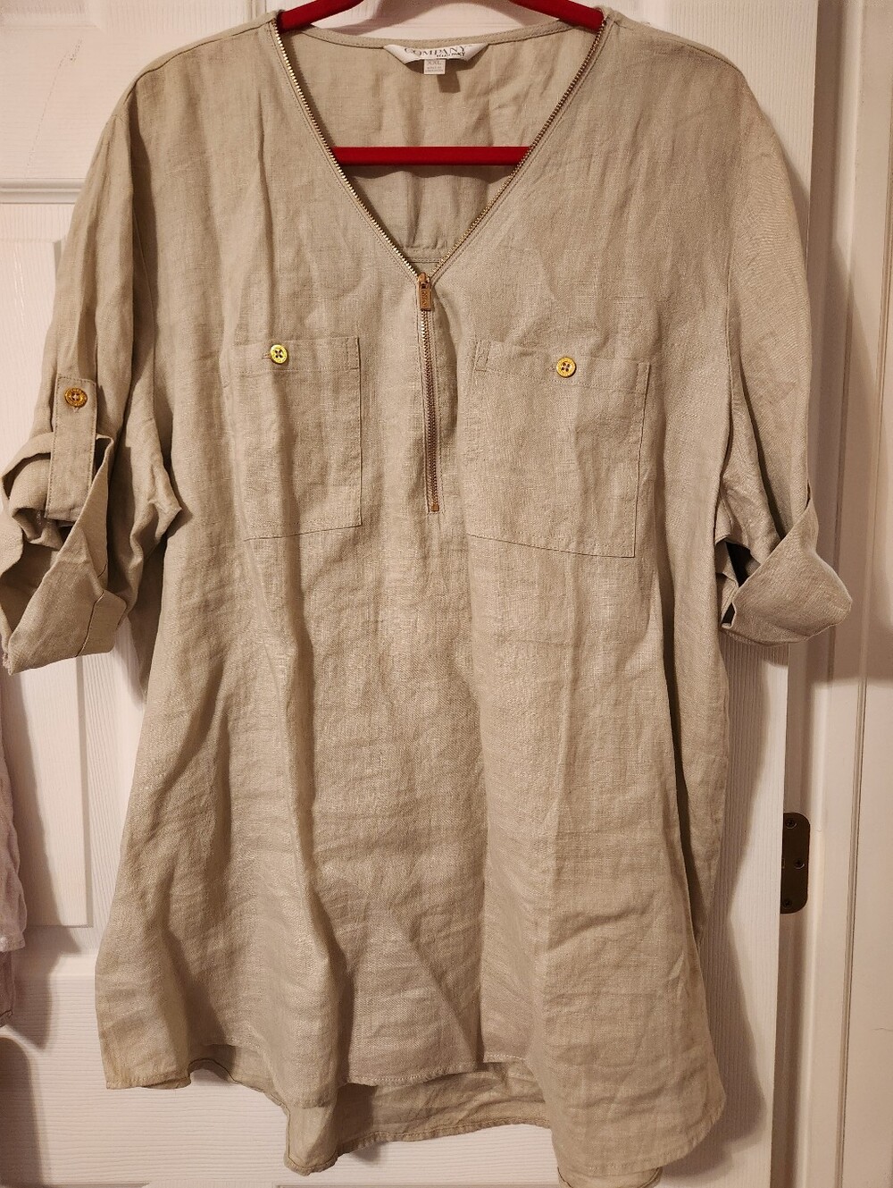 COMPANY Ellen Tracy Beige linentop, sz xxl